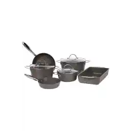 NEOFLAM ,Chef Master,Cooking Set of10 Pcs,integrated SS handle,glass lid,Forged aluminum,Grey Marble