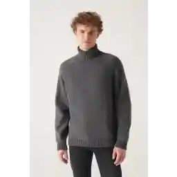 Avva Men's Anthracite Full Turtleneck Reglan Sleeve Wool Sweater A22Y5036