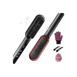 TYMO Ring Hair Straightener Brush with Built-in Comb, 20 Sec Fast Heating & 5 Temp Settings, Black