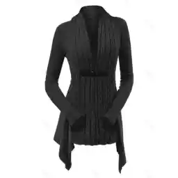 Cable Knit Buckle Asymmetrical Cardigan