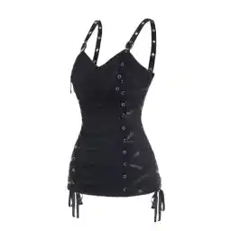 Plain Color Tank Top Ruched Grommet Lace Up Casual Tank Top