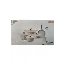 NEOFLAM POTE,Cooking Set of 10 Pcs,Cast Aluminum,Marble Coating,(C20,22,24,28cm+F26cm+Round 28)Warm Marble