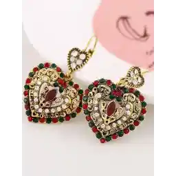 Vintage Heart Shape Rhinestone Faux Crystal Drop Earrings