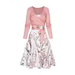 Flower Leaf Print A Line Midi Cami Dress And Heather Crossover Tied Cropped Top Two Piece Outfit