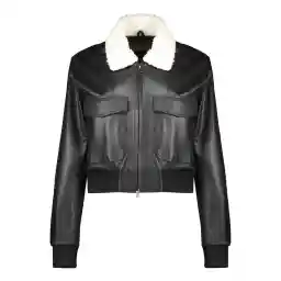 کت چرم زنانه چرم مشهد مدل k0134-001 رنگ مشکی