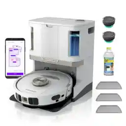 Shark Robot Vacuum & Mop Combo, PowerDetect NeverTouch Pro,Self-Emptying,Self-Refill with Self-Clean Pad Wash & Dry, 60-Day Debris Capacity,30-Day Refill Tank, 5PowerDetect Technologies,White,AV2800ZE