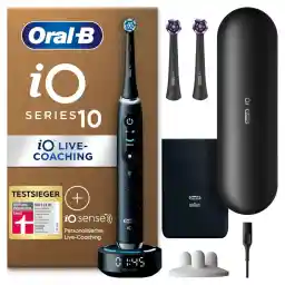 Oral-B iO Series 10 Whitening Edition Electric Toothbrush, Includes 3 Toothbrush Heads, 7 Dental Care Modes, Charging Travel Case, Designed by Braun, Black