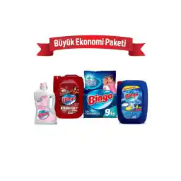 Bingo "büyük Ekonomi Paketi ; 9 Kg Toz Çamaşır Deterjanı Sık Yıkananlar Çamaşır Yumuşatıcısı 5 L Lovely