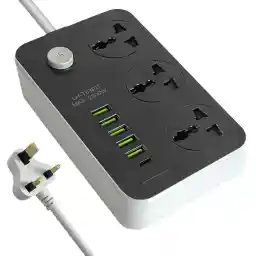 SKY-TOUCH Power Strips Extension Cord 3 Outlets, Power Socket with 5 USB & 1 Type-C Ports Universal Charging Socket with 2M Bold Extension Cord