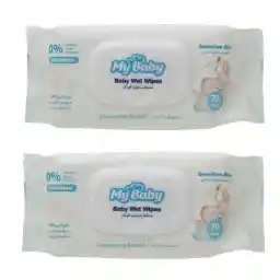 دستمال مرطوب کودک مای بیبی مدل sensitive دو بسته 70 عددی