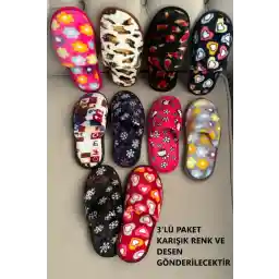 Ems 3 Lü Ev Terliği Misafir Terliği Çeyiz Terliği Bohça Terliği Kışlık Kadın Peluş Ucuz Terliği