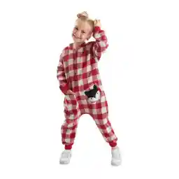 Denokids Girl's Fox Plaid Buttoned Woven Jumpsuit
