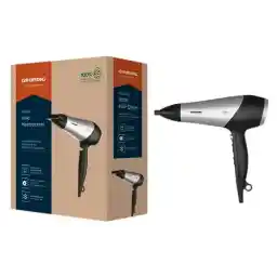 GRUNDIG HD 6080 B Hair Dryer 2200 W, Hair Dryer, Ion Function, 3 Temperature and 2 Air Flow Levels, Cold Setting, Ceramic Coating, 1.8 m Cable, Black/Silver