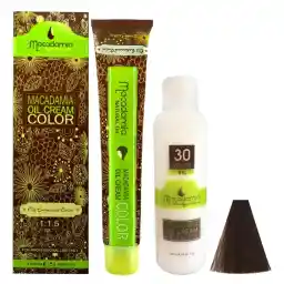 رنگ مو ماکادامیا شماره 4 حجم 100 میلی لیتر رنگ قهوه ای به همراه اکسیدان ماکادامیا مدل 30vol نه درصدی حجم 150 میلی لیتر