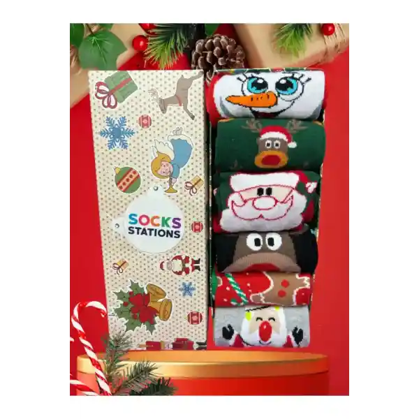 Socks Stations Yılbaşı Hediyesi Yeniyıl Yılbaşı Çorap 6'lı Kutu Desenli Çorap Renkli Çorap Kadın Ve Erkek Çorap