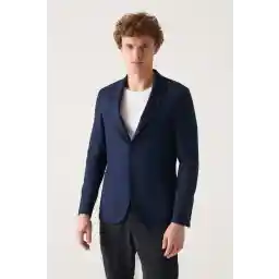 Avva Men's Navy Blue Dobby Flexible Jacket A22Y4021