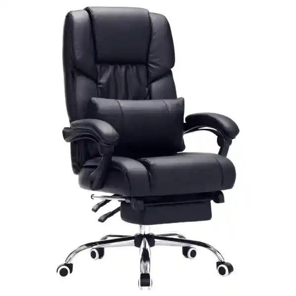 SONGMICS Ayak Uzatmalı Ofis Koltuğu, Bel Destekli, Suni Deri, Siyah 67 x 66 x 116 cm Obg71B