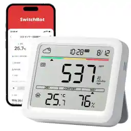 SwitchBot CO2 Sensor, Carbon Dioxide Concentration Meter, Thermometer/Hygrometer, Alarm - Switchbot Digital, Large Screen, High Accuracy, CO2 Measuring Device, Comfort Index, Weather Forecast, Clock,