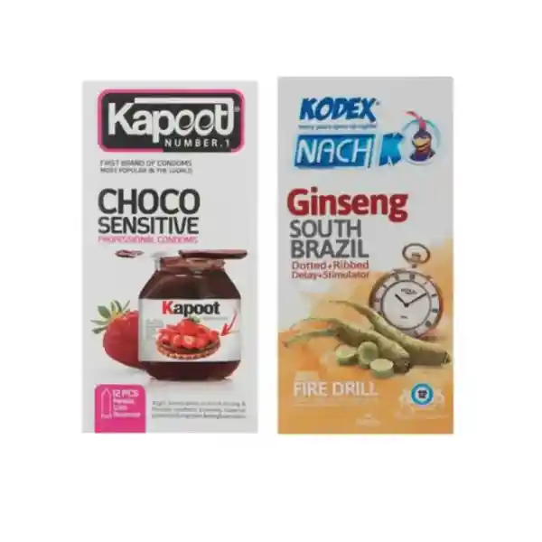 پک کاندوم مدل Choco Sensitive کاپوت به همراه کاندوم Ginseng ناچ کدکس | ناچ کدکس