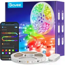 Govee RGBIC Ledstrip, 5 m, muzieksync, segmentcontrole, kleurverandering, 64 scènemodi, bestuurbaar via app, voor feest, thuis, slaapkamer, tv, keukendecoratie, 5 m