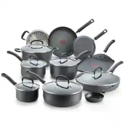T-Fal Ultimate Hard Anodized Nonstick Cookware Set 17 Piece, Nonstick Pots and Pans Set with Fry Pan, Saucepans, Saute-Pan, Griddle, Dishwasher Safe, Black