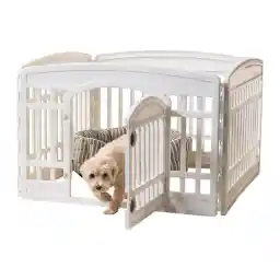 IRIS USA 24" 4-Panel Dog Playpen with Door, 35 x 35 x 24, Puppy Playpen, Dog Play Pen Indoors, Pet Fence, Puppies/Small Dogs, White