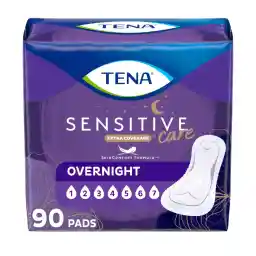 TENA Sensitive Care Incontinence Pads, Bladder Control, Postpartum for Women, Overnight Absorbency, Extra Coverage, 90 Count