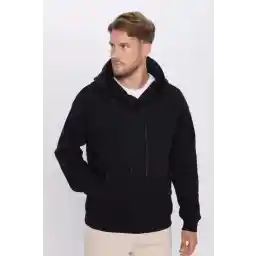 Tudors Unisex Oversize Geniş Kesim Pamuklu Yumuşak Dokulu Içi Polarlı Basic Siyah Kapüşonlu Sweatshirt