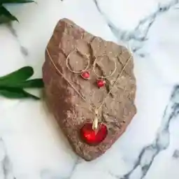 نیم ست زنانه نگین دار طرح قلب مدل SH5006