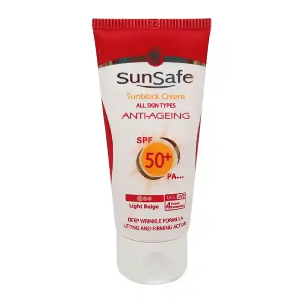 ضدآفتاب رنگی SPF50 ضدچروک بژ روشن حجم 50 میل سان سیف