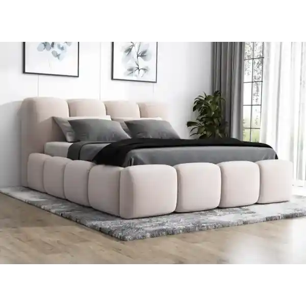 Polsterbett MOND 180x200 mit Matratze und Bettkasten. Farbe: Beige.