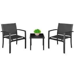 Homall 3 Pieces Patio Furniture Set Outdoor Patio Conversation Textilene Bistro Set Modern Porch Lawn Chairs with Coffee Table for Home and Balcony (Black)