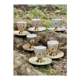 ACAR 6lı markiz lüx porselen yaldızlı kuşlu vintage fincan takımı