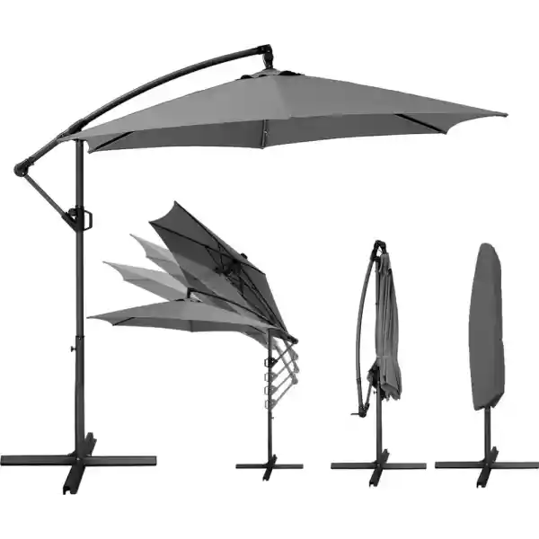 Deuline® ALU Ø300 cm 360 Grad drehbare Ampelschirm Sonnenschirm mit Schutzhülle und Ständer UV-Schutz Wasserabweisende Bespannung Gartenschirm Marktschirm Mallorca-Elite 521815