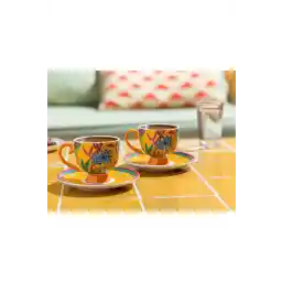 English Home طقم فناجين قهوة مكون من قطعتين من EOtic Wild New Bone China باللون الأصفر