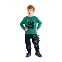 Denokids طقم تي شيرت وبنطلون دينو شتوي للأولاد - مسنن