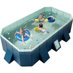 SKY-TOUCH Swimming Pool for Family Kids,Non-Inflatable Foldable Pool,Plastic Shell Collapsible for Outdoor, Garden,210x140x55cm, Blue