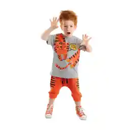 Denokids طقم صيفي للأولاد - تي شيرت Roar Tiger Orange وشورت Capri