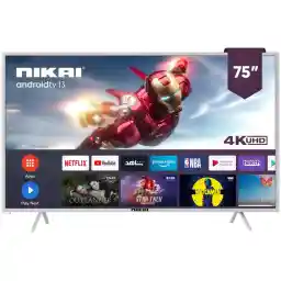 Nikai 75 Inch 4K UHD Android TV | Android 13 | Bezel-Free Frameless Design | Powerful A55 Quad-Core Processor | Netflix, Prime Video, YouTube & Web Browsing | UHD75SLEDT