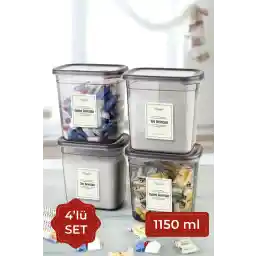 VIENEV مجموعة حاوية تخزين المنظفات المستطيلة بيجي سعة 1150 مل مكونة من 4 قطع أنثراسايت