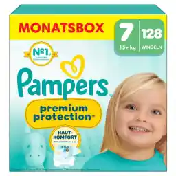 Pampers Baby Nappies Size 7 (15+kg) Premium Protection, Extra Large, Monthly Box, Best Comfort and Protection for Sensitive Skin, Pack of 128