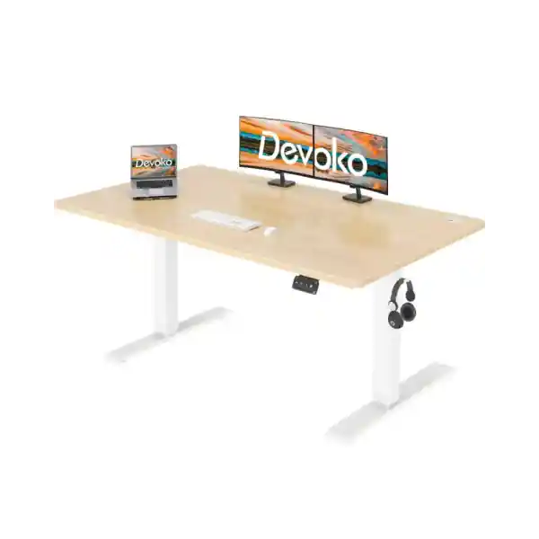 Devoko Staand Bureau, 140 x 60 cm, Elektrisch Bureau, In Hoogte Verstelbaar Bureau, Computerbureau met Geheugenfunctie, Staand Bureau, Beige