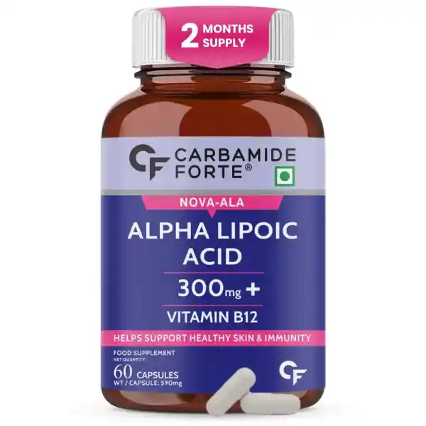 Carbamide Forte Alpha Lipoic Acid 300mg - ALA Capsules with Vitamin B12 & Lycopene | ALA Supplement | Supports Healthy Skin & Immunity - 60 Veg ALA Capsules