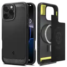 Spigen iPhone 16 Pro ile uyumlu Ekstra Dayanıklı MagSafe Kılıf Rugged Armor Hava Kanalı Teknolojisi Askeri Sınıf Koruma MagFit Matte Black Çift Katman Kapak - ACS08115