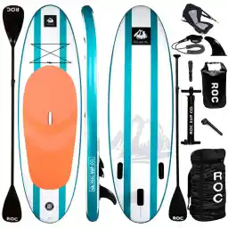 Roc Inflatable Stand Up Paddle Board 10' 6" with Premium SUP Paddle Board Accessories, Wide Stable Design, Non-Slip Comfort Deck for Youth & Adults (Aqua w Kayak seat)