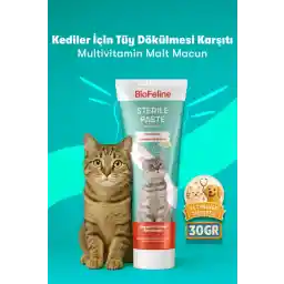 BioFeline Kısırlaştırılmış Kediler İçin Tüy Dökülmesini Azaltıcı Multivitamin Kedi Malt Macunu –30g Deneme boy