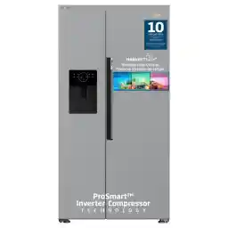 بيكو ثلاجة بسعة إجمالية 664 لتر (525 لتر سعة فعّالة)، بابين متجاورين، مزودة بوحدة توزيع الثلج والماء، ضمان لمدة 10 سنوات على الضاغط العاكس بروسمارت، GNE753DIX