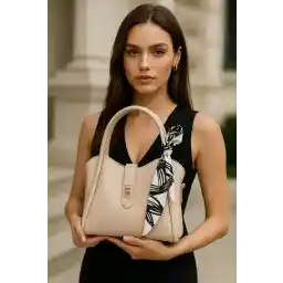 NOTHING حقيبة يد وكتف نسائية من فرو المنك بتصميم ثلاثي الأقسام مع قفل وحقيبة مكياج قابلة للإزالة ريو