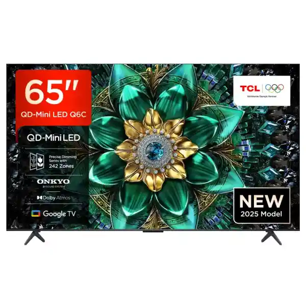TCL 65 Inch 65Q6C QLED Mini LED TV, 4K HDR Premium, Dolby Vision IQ & Atmos, Onkyo 2.1, Smart Google TV, Game Master, 144Hz Motion Clarity Pro, AMD FreeSync Premium Pro, HDMI 2.1, AirPlay 2