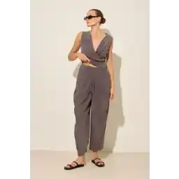 Setre Kahve Belde Pile Detaylı Rahat Kesim Pantolon